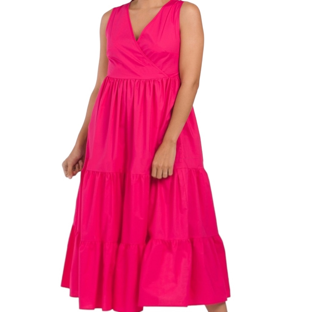 Magari Made in Italy Fuchsia Tiered Faux Wrap Sleeveless Maxi Dress